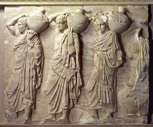 Relieff som viser hydriabærere fra Parthenons nordfrise, ca. 447-432 f.Kr. (marmor)